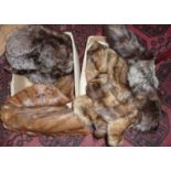 Vintage clothing: assorted fur stoles, collars and a cape