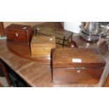 19th c. rosewood tea caddy, three other boxes and an Edwardian mahogany butler's tray with shell