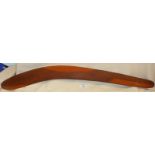 Tribal Art: Large antique aboriginal chip carved fighting boomerang, stained with red ochre. Approx.