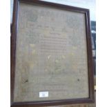 Early 19th c. sampler by Eliza Preshus aged 10 and dated 1819, 19" x 15" inc. frame