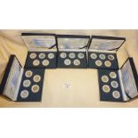 Franklin Mint 5 cased sets of USA 5 State Quarters (coins) with COAs, for the years 1999, 2000,