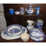 Assorted blue and white pottery