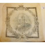 Antique cotton handkerchief printed with memorial picture of Queen Victoria and legend IN