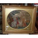 18th c. silkwork picture of Salome at the well in original gilt frame, 20" x 23" overall (A/F)