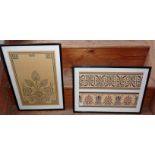 Two framed prints of decorative friezes printed in Paris and drawn by Audsley