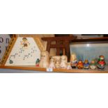 A Russian child's toy zither, some painted Russian matryoshka dolls and a painted pine tuck box