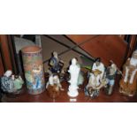 Collection of 9 modern oriental china figures of peasants and fishermen and a vase