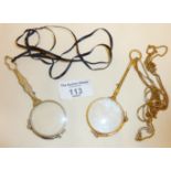 Two pairs of antique lorgnette spectacles, one rolled gold, the other Art Deco (white metal)