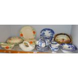 Blue and white china tea service and others