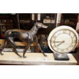 Black marble and onyx Art Deco bronzed greyhound mantle clock