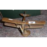 Trench Art: Cast brass model of a WW1 DH4 two seater bi-plane on stand