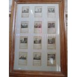 Framed and mounted series of 12 x 19th c. hand coloured engravings with text telling of the