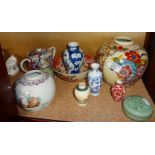 Assorted Chinese and Oriental porcelain, inc. snuff bottle and ginger jars, etc.