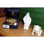 Royal Worcester "Toddie" candle snuffer figurine, Belleek pig and Royal Worcester "Castles in the