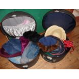 Vintage clothing: Two hat boxes with assorted ladies hats