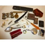 Interesting items including trench art lighter, vestas, cutthroat razor etc. (please note that these