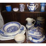 Assorted blue and white pottery