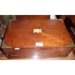 Victorian brass bound mahogany writing box with fold-out slope and hidden drawer