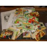 Good collection of humorous postcards by Tom Brown (one shoebox full) and two printed illustrations,