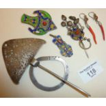 Vintage Berber silver cloak or cape clasps and other silver enamel jewellery, inc. coral earrings