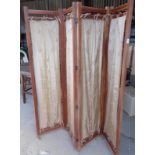 Pre-war fabric wooden framed four-fold hospital screen on casters