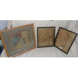 Three Japanese prints on silk signed and stamped