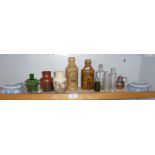 Prattware paste pot, another and assorted items inc. stoneware ginger beer bottles