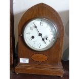 Edwardian inlaid mahogany arch topped mantle clock