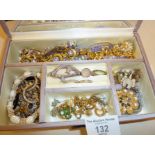 Case of vintage costume jewellery, some silver