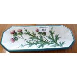 Wemyss Ware pottery pen tray decorated with thistles. Approx. 24cm long. Few chips under rim and