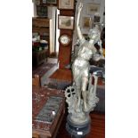 Victorian spelter lady figure of Industry and metal printing plate advertising West End Engraving