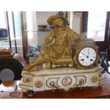 19th c. French marble and ormolu clock surmounted by a figure of a Carolean male artist