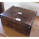 Rosewood jewellery box with mother of pearl inlay (interior shelf missing), approx. 30cm long