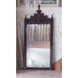 Victorian Gothic carved mahogany pier mirror, 50" x 22"