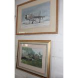 Watercolour of an English Electric Lightning fighter jet by John Bird, together with a watercolour