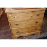 Victorian stripped pine chest of three drawers, approx. 83cm wide x 78cm high