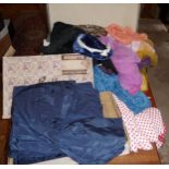 Vintage clothing: Suitcase containing various 1970s blouses and nightie, shot silk items including a