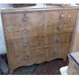 Victorian pine two over three chest of drawers, 103cm wide x 104cm high