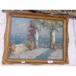 Oil on board of a Mediterranean terrace signed Lioffi, 15" x 19" inc. frame