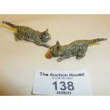 Viennese cold painted miniature bronze cats - with stamped mark under. Cats approx. 5cm long