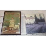 Framed Sunlight soap advert and a Laura Ashley print on canvas titled Lavender Fields