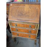 Walnut veneered bureau on cabriole legs