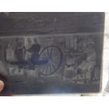 Three Victorian glass negatives of St Ives Town Band, St Ives stable wheelwrights, fish cellar
