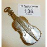 Victorian violin shaped vesta with engraved inscription from the Prince of Wales pub, Brixton