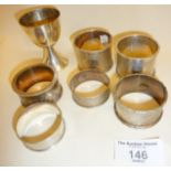 White metal and silver napkin rings etc. (only two hallmarked)