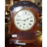 19th c. fusee bracket clock with dome topped flame mahogany case, 6" dial, brass bezel