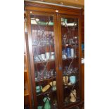 Tall and narrow inlaid display cabinet with astragal glazed doors (lockable), approx. 1.81m high x