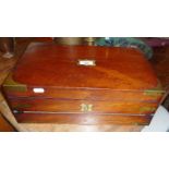 Victorian brass bound mahogany writing box with fold-out slope and hidden drawer