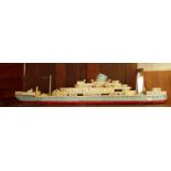 Homemade painted wood model of a passenger liner, 37" long