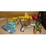 Tin plate friction powered jet fighter British made, Dinky DUKW amphibian, Corgi Bedford van and